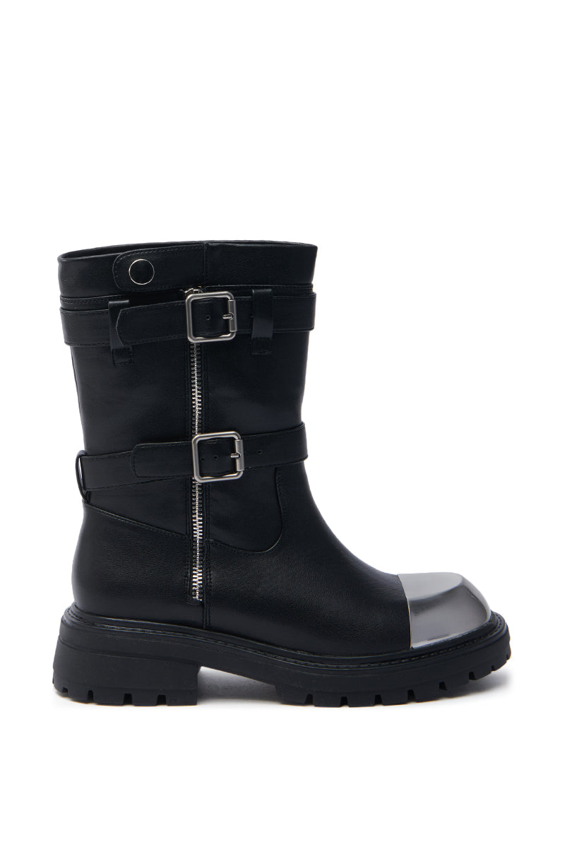 AZALEA WANG JENNINGS BLACK WITH METAL TOE FLAT BOOTIE