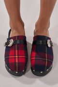 AZALEA WANG LATIFAH RED PLAID HARDWARE FLAT MULE