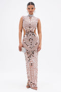 QUEEN OF EVERYTHING MIRRORED MAXI DRESS IN SILVER