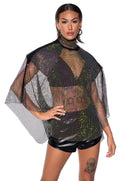 QUEEN OF THEM ALL EMBELLISHED MOCK NECK BLOUSE